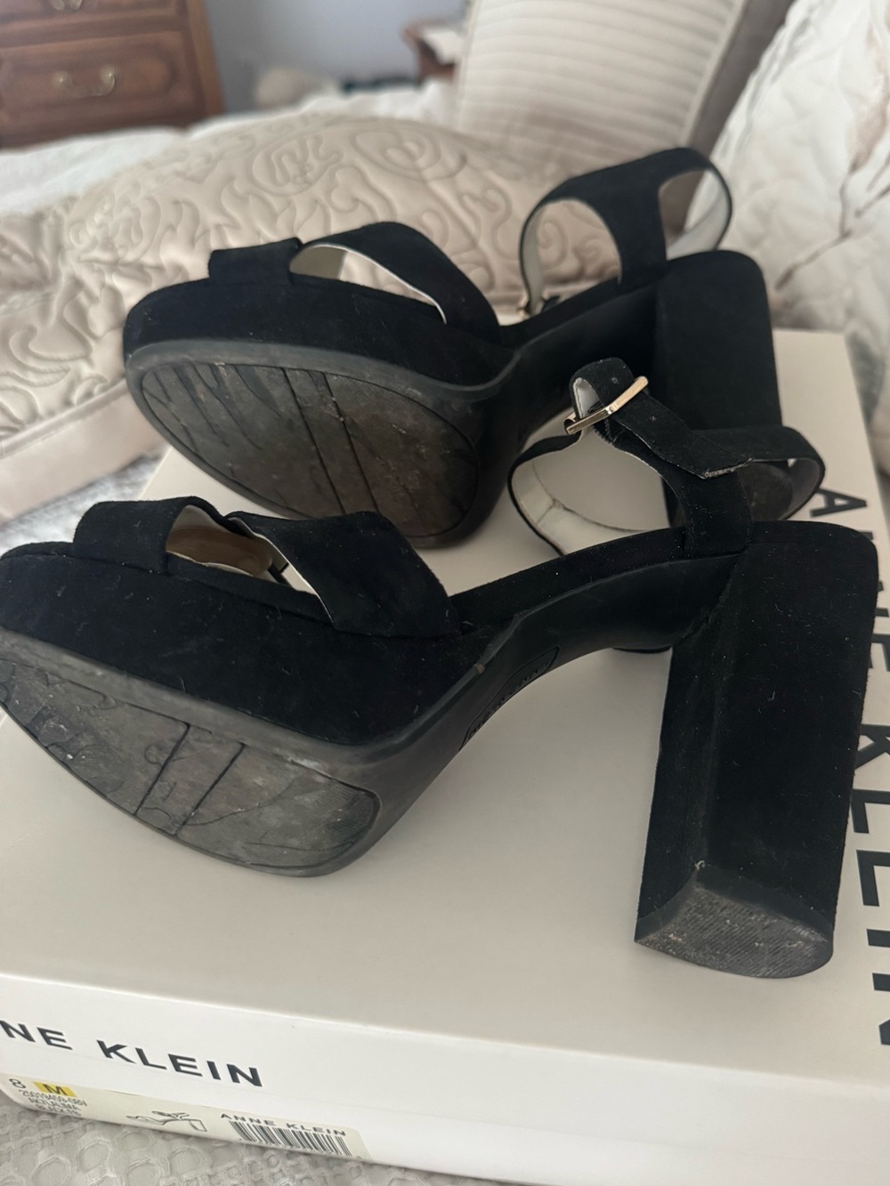 Anne Klein black faux suede lalima platform sandal Heels 8 - Picture 3 of 5